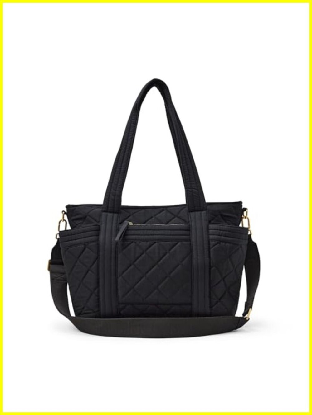 Quilted Cotton Tote Handbag with Padded Handles and Crossbody Strap